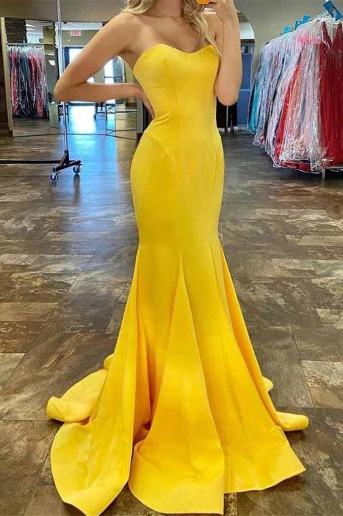 Robe de bal sirène jaune exquise - Robe de soirée bustier élégante