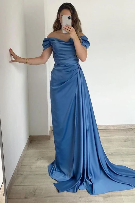 Robe de bal sirène élégante sans bretelles, épaules dénudées, à volants, longue traîne