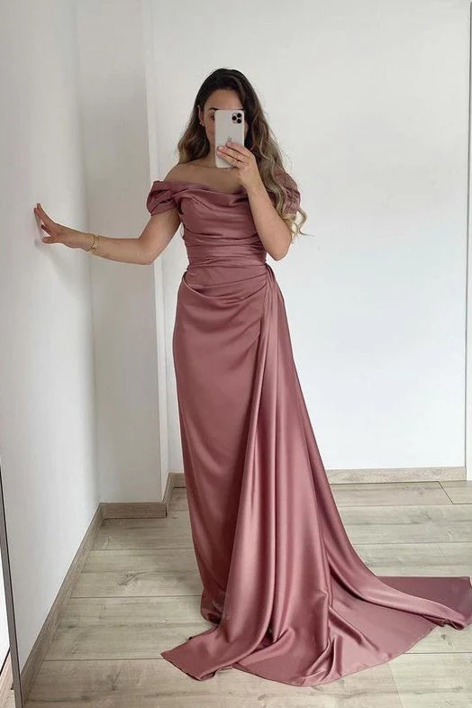 Robe de bal sirène élégante sans bretelles, épaules dénudées, à volants, longue traîne