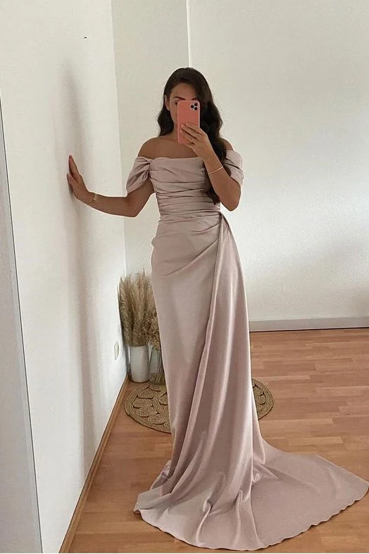 Robe de bal sirène élégante sans bretelles, épaules dénudées, à volants, longue traîne