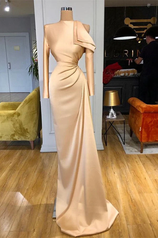 Robe de bal sirène champagne à manches longues - Élégante et chic