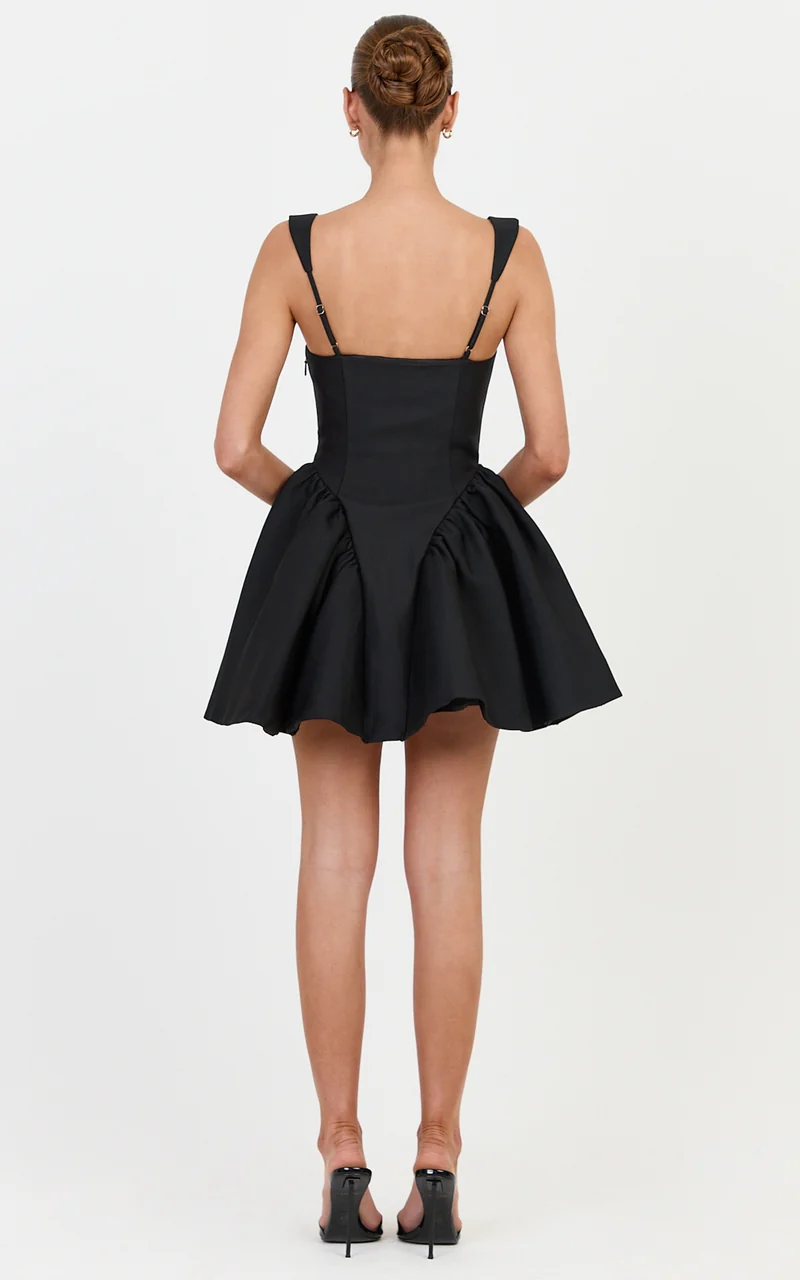 Lux Mini Dress - Gathered Fit And Flare Dress in Black