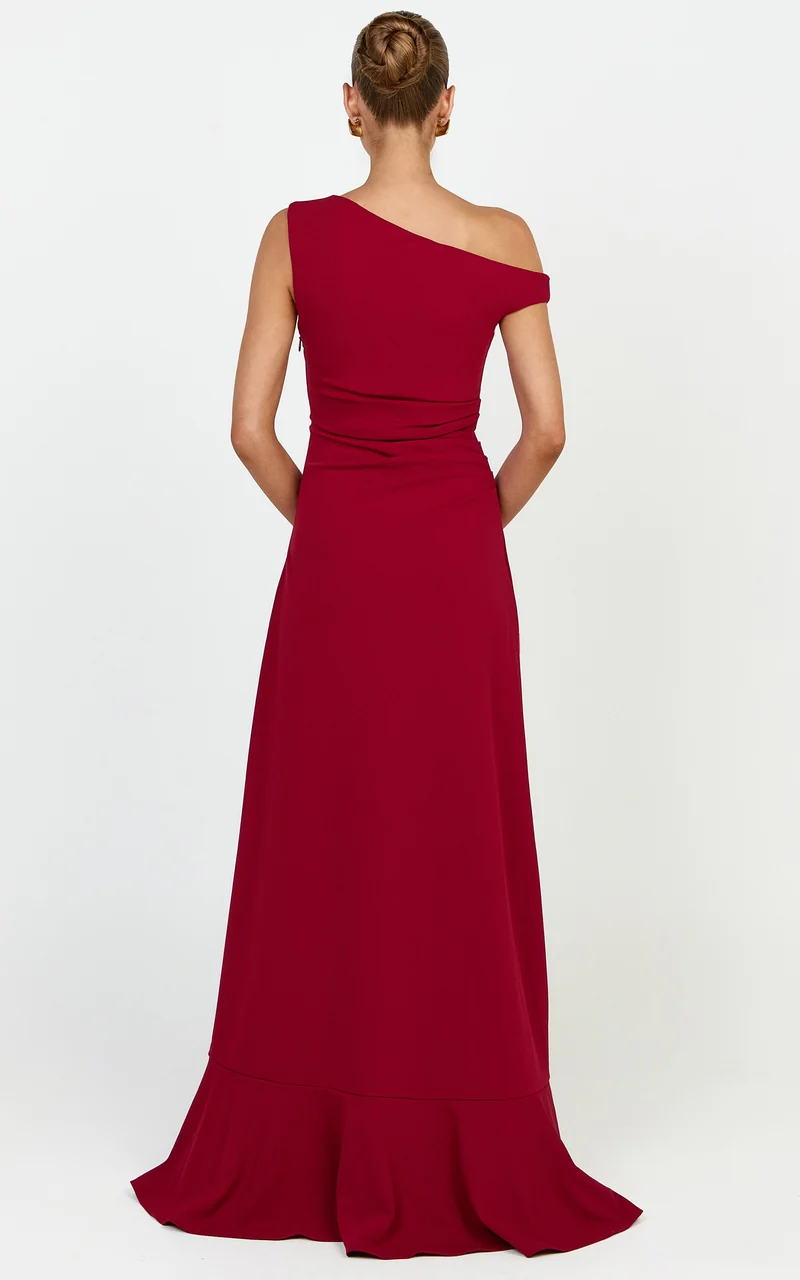 Serafina Maxi Dress - Off Shoulder High Side Split Dress in Wine