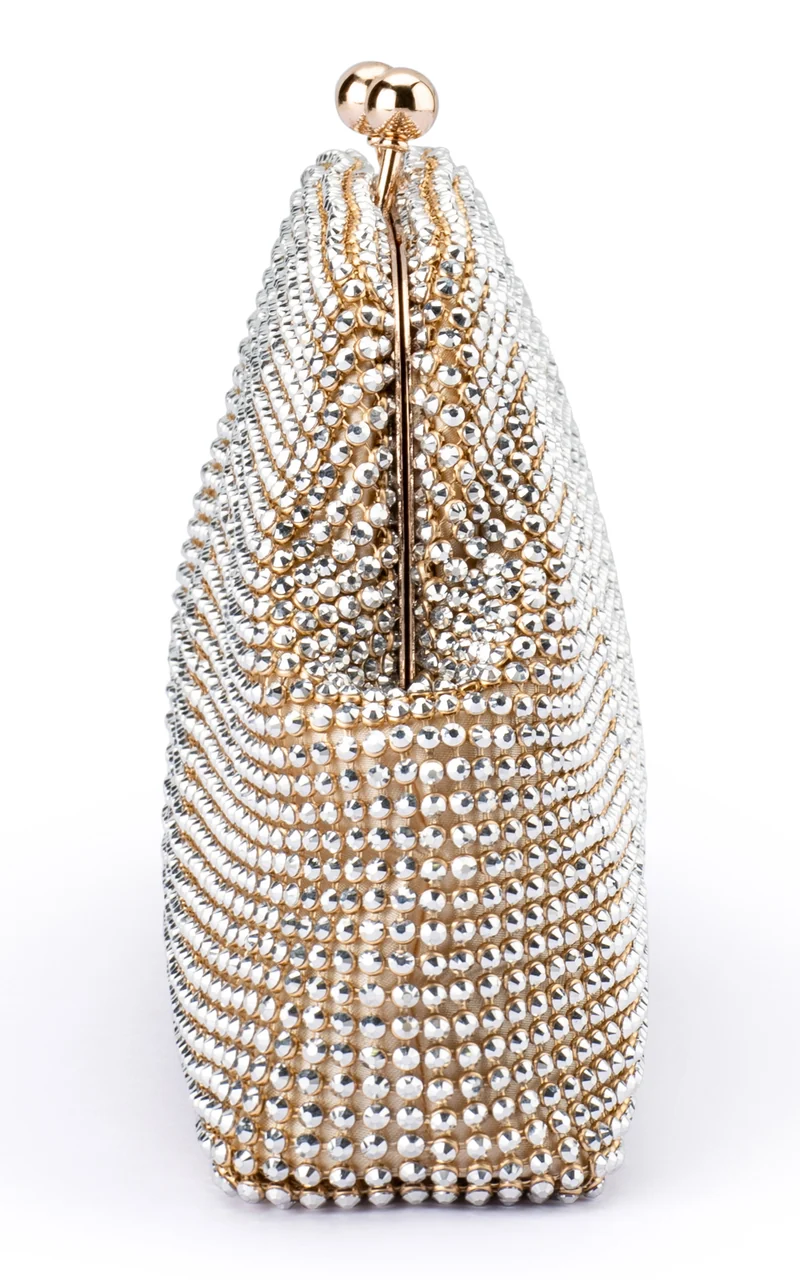 Olga Berg - Ela Crystal Mesh Clutch in Champagne