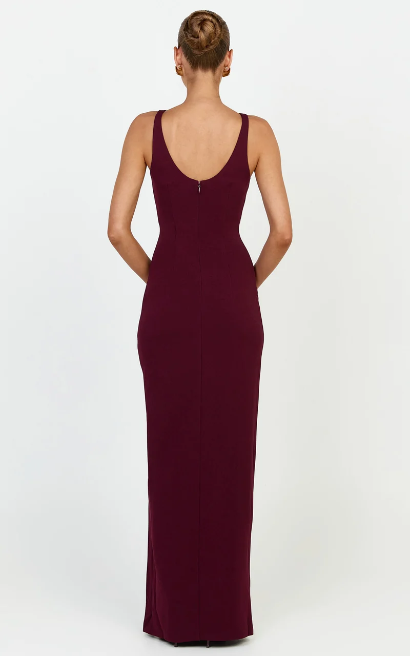 Indi Maxi Dress - Boat Neck Bodycon Dress in Plum