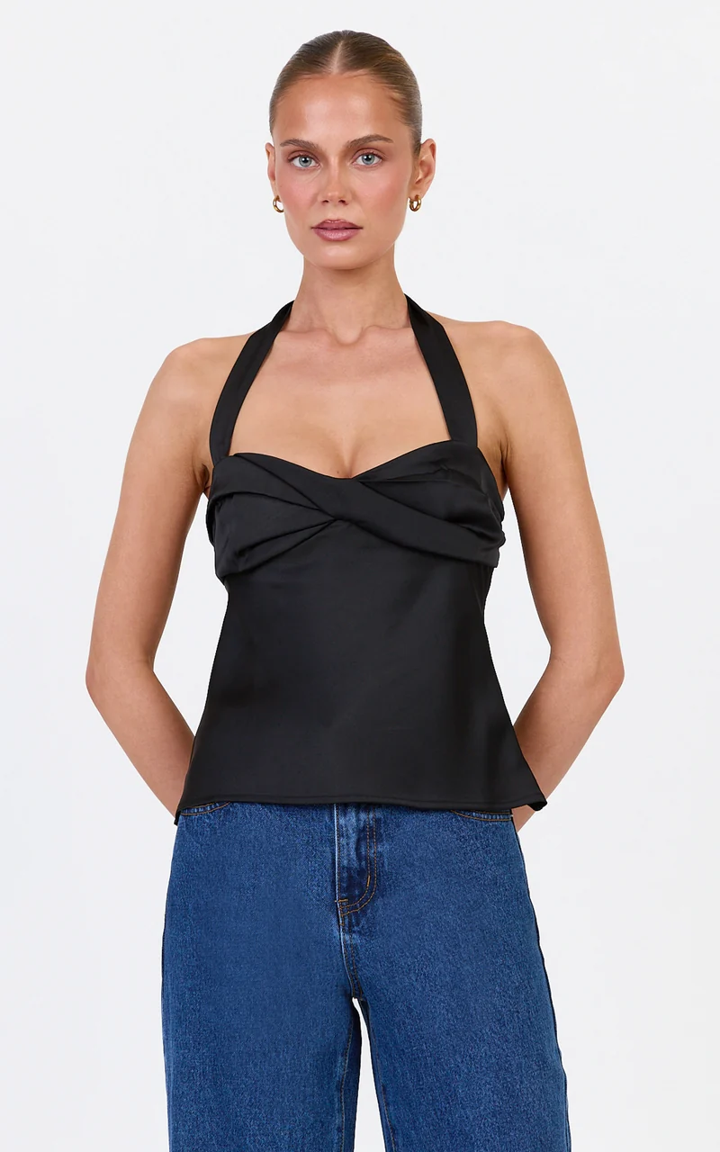Nellie Top - Twisted Sweetheart Halter Neck Top in Black