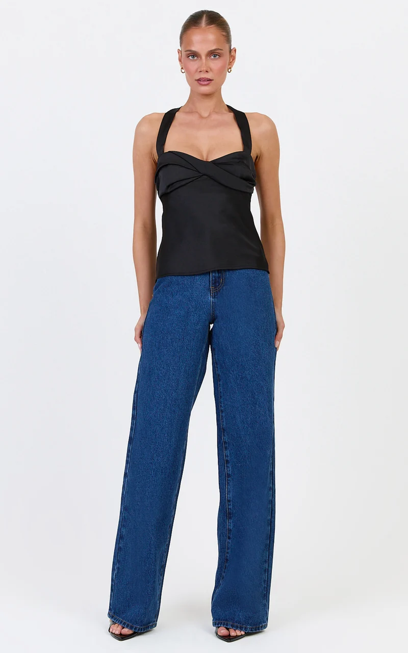 Nellie Top - Twisted Sweetheart Halter Neck Top in Black
