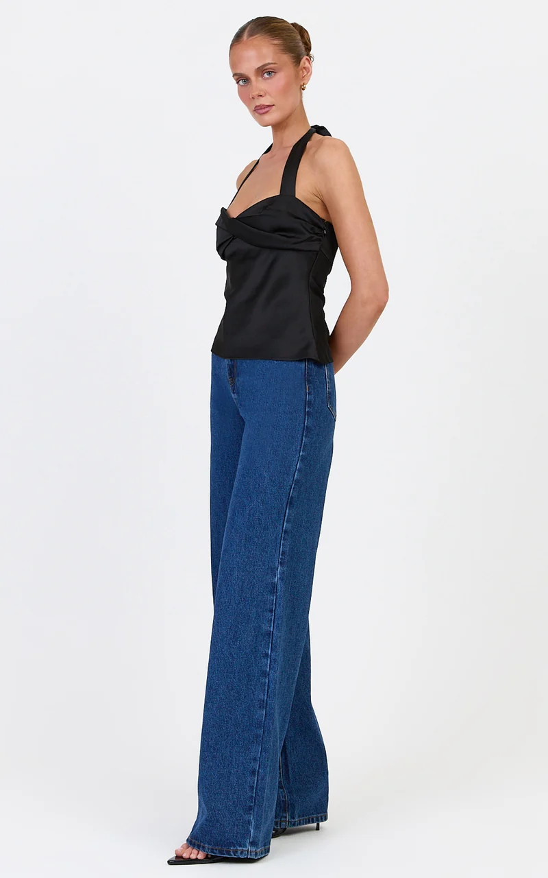 Nellie Top - Twisted Sweetheart Halter Neck Top in Black