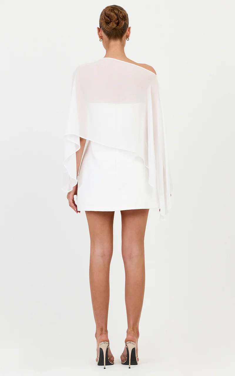 Aya Top - Sheer Off Shoulder Cape Top in White