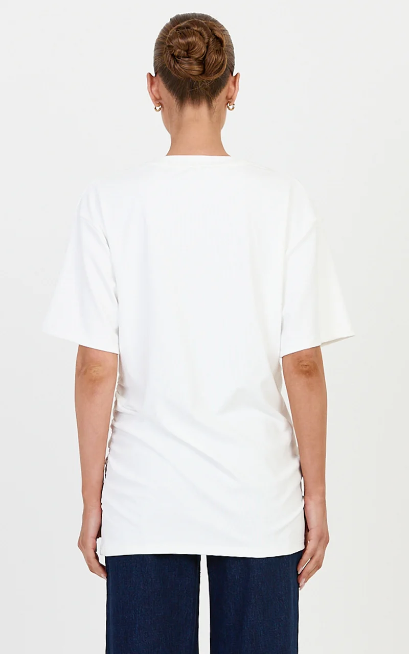 June Top - Longline T Shirt With Ruched Detail in Ivory