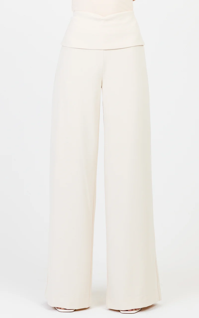 Violet Pants - Folded Waistband Wide Leg Pants in Cream