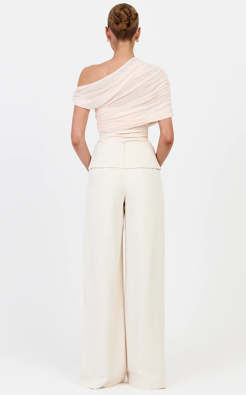 Violet Pants - Folded Waistband Wide Leg Pants in Cream