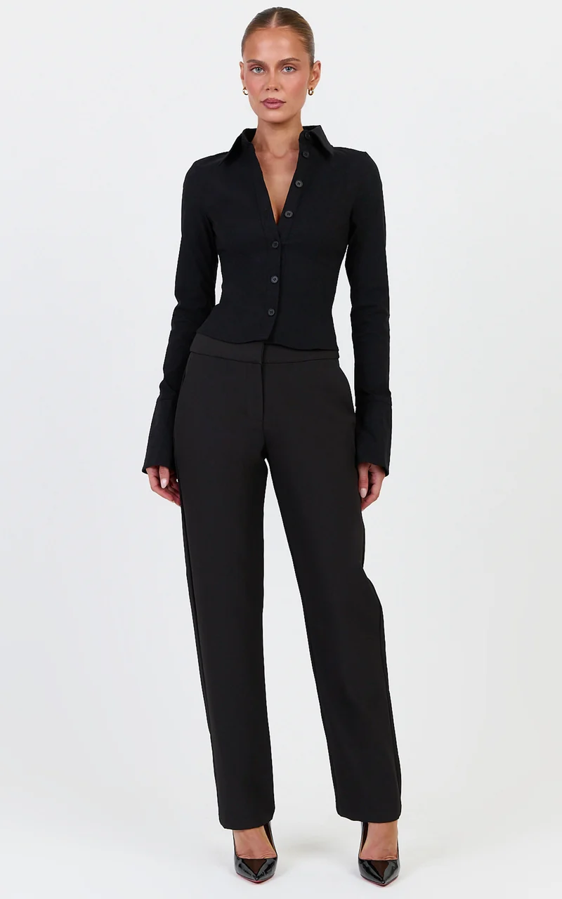 Zareena Top - Button Down Collar Shirt in Black