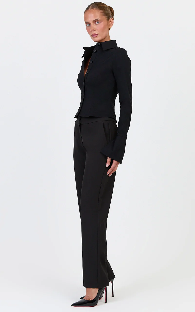 Zareena Top - Button Down Collar Shirt in Black