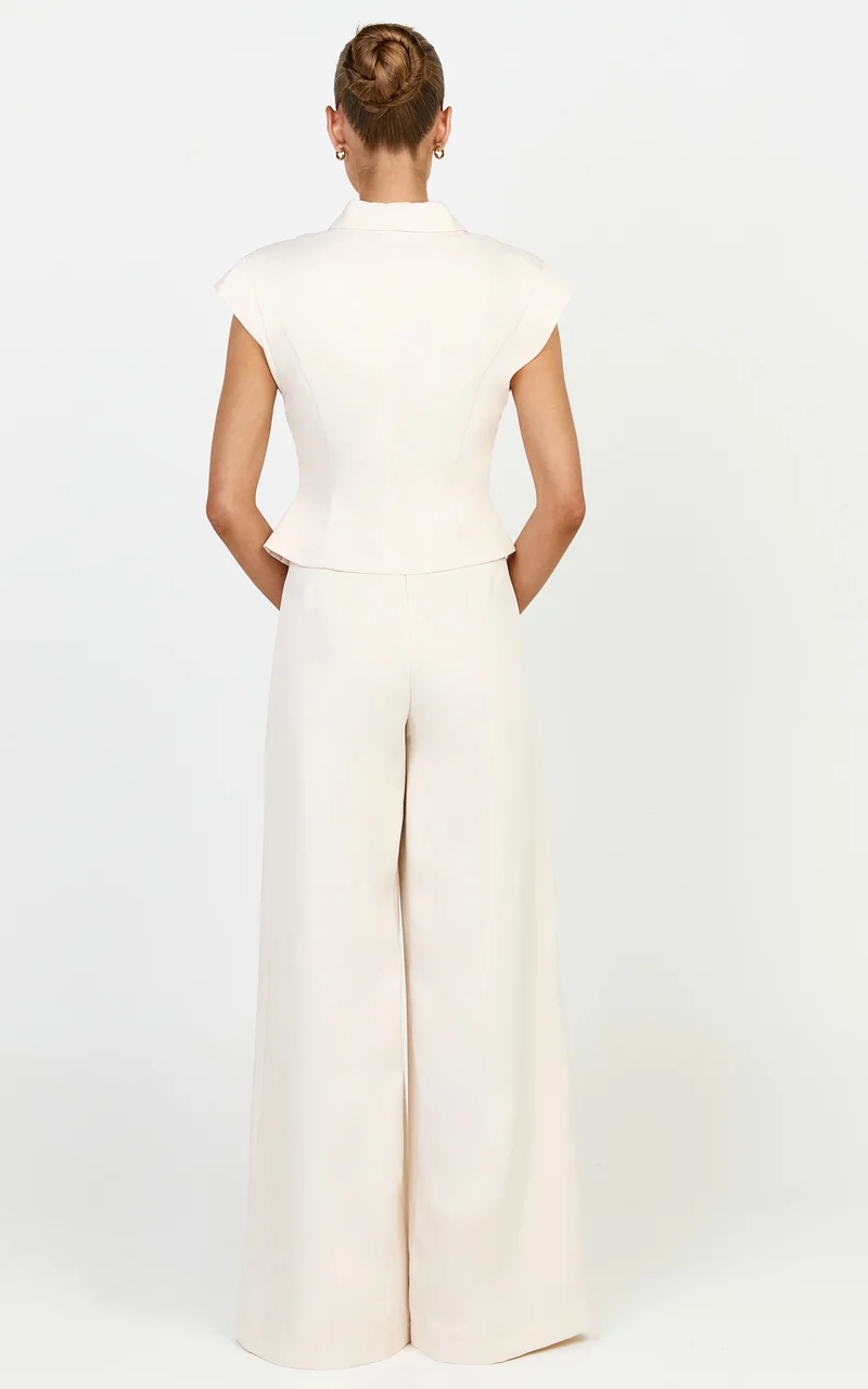 Poppy Top - Cap Sleeve Double Breasted Vest Top in Cream