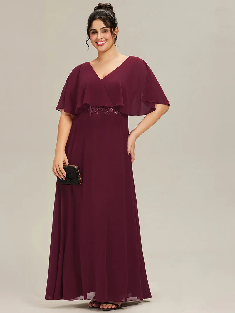 pretty MAXINE|Robe longue de soirée en mousseline de soie grande taille