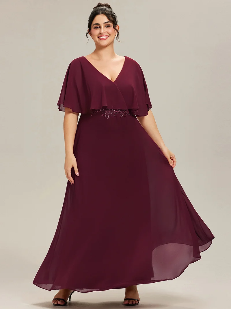pretty MAXINE|Robe longue de soirée en mousseline de soie grande taille