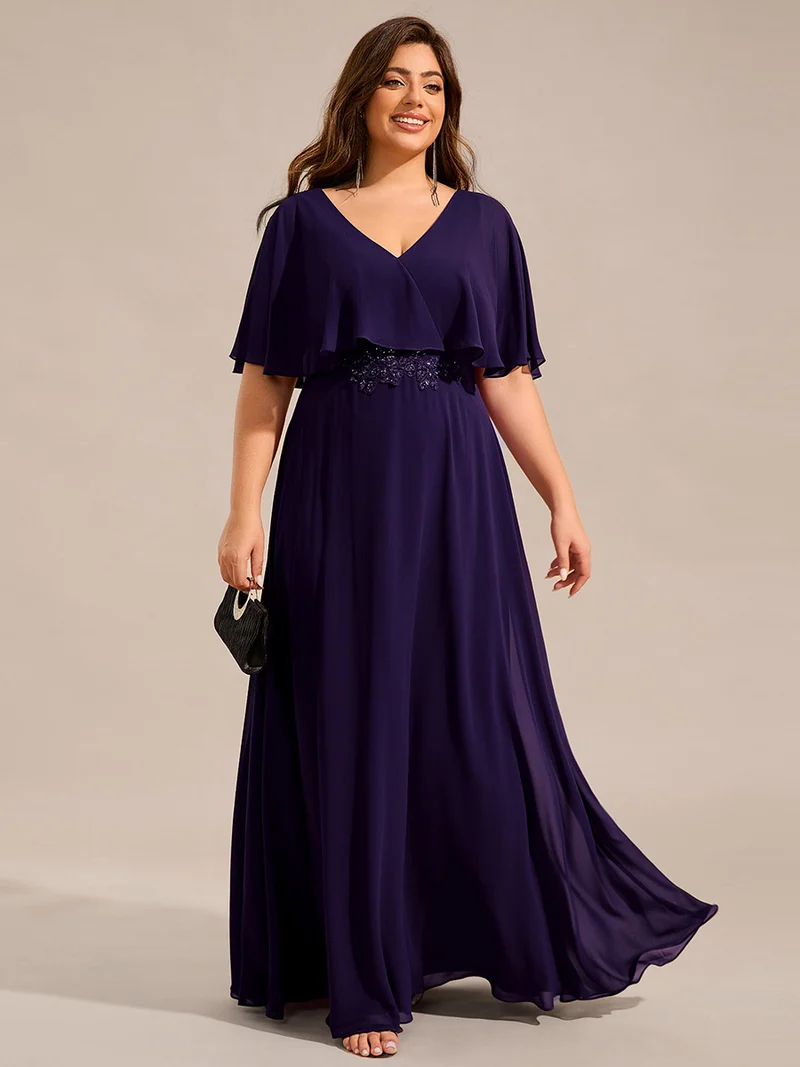 pretty MAXINE|Robe longue de soirée en mousseline de soie grande taille