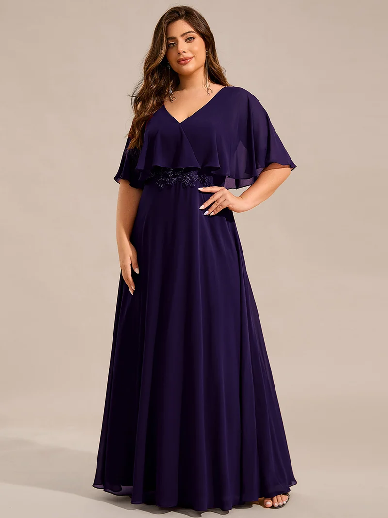 pretty MAXINE|Robe longue de soirée en mousseline de soie grande taille