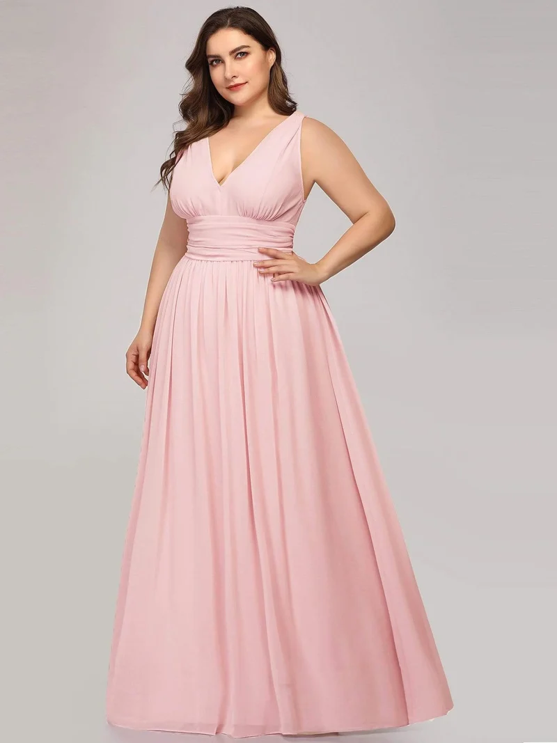 pretty HUSH|Robe de demoiselle d'honneur en mousseline de soie à col en V grande taille