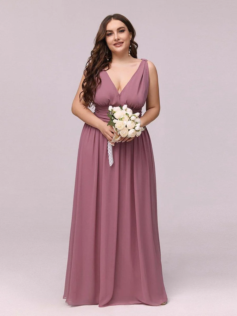 pretty HUSH|Robe de demoiselle d'honneur en mousseline de soie à col en V grande taille