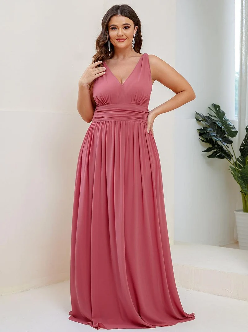 pretty HUSH|Robe de demoiselle d'honneur en mousseline de soie à col en V grande taille