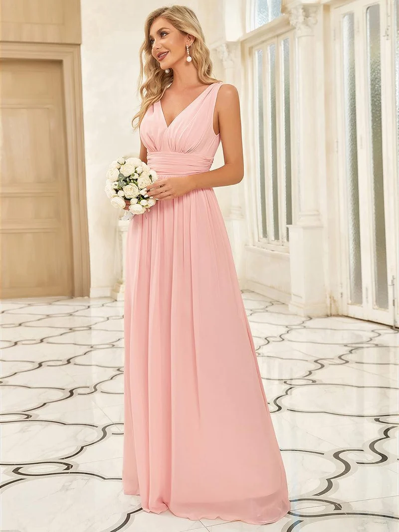 ever HUSH|Robe de demoiselle d'honneur en mousseline à col en V