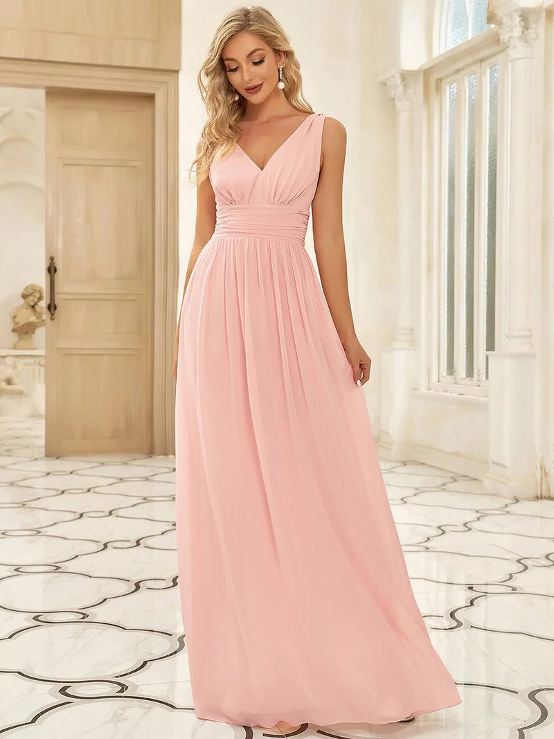 ever HUSH|Robe de demoiselle d'honneur en mousseline à col en V