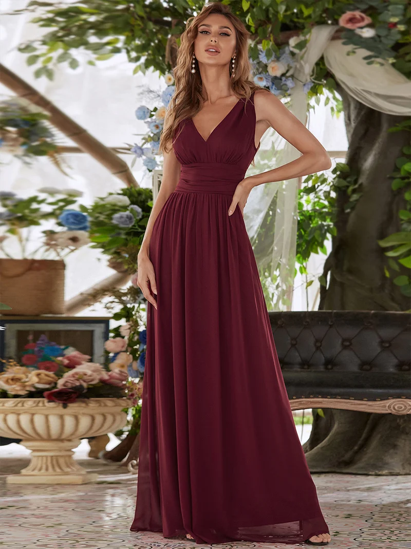 ever HUSH|Robe de demoiselle d'honneur en mousseline à col en V