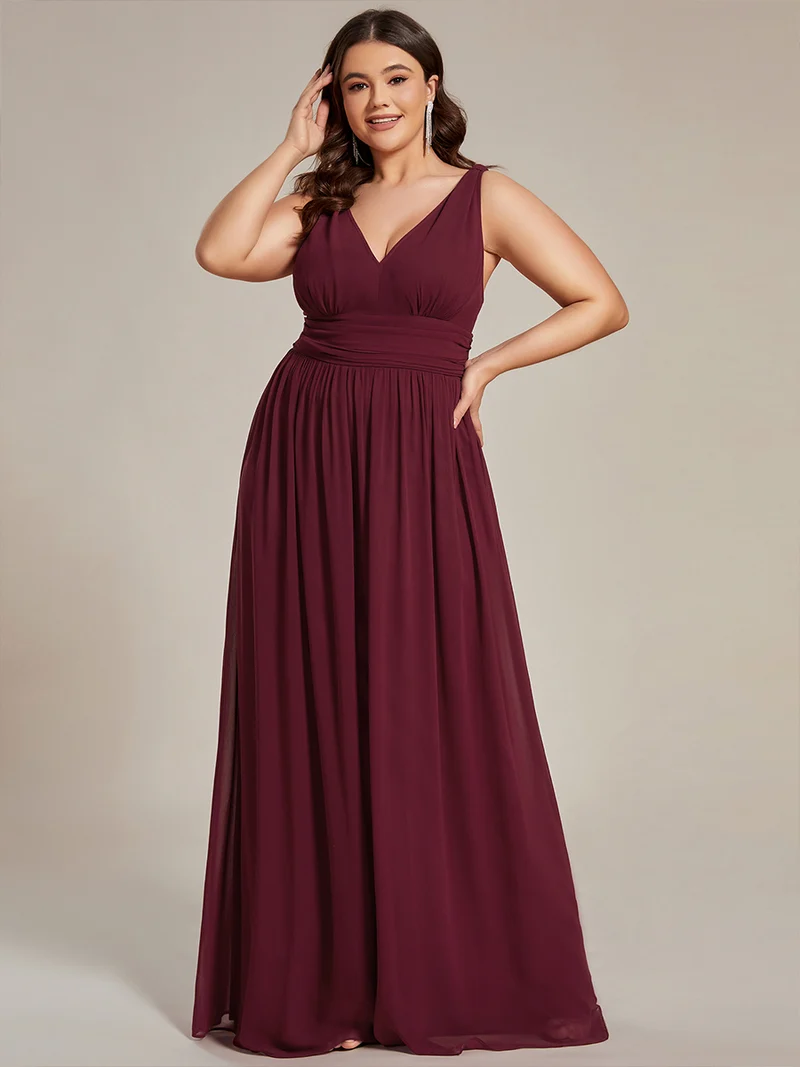 ever HUSH|Robe de demoiselle d'honneur en mousseline à col en V