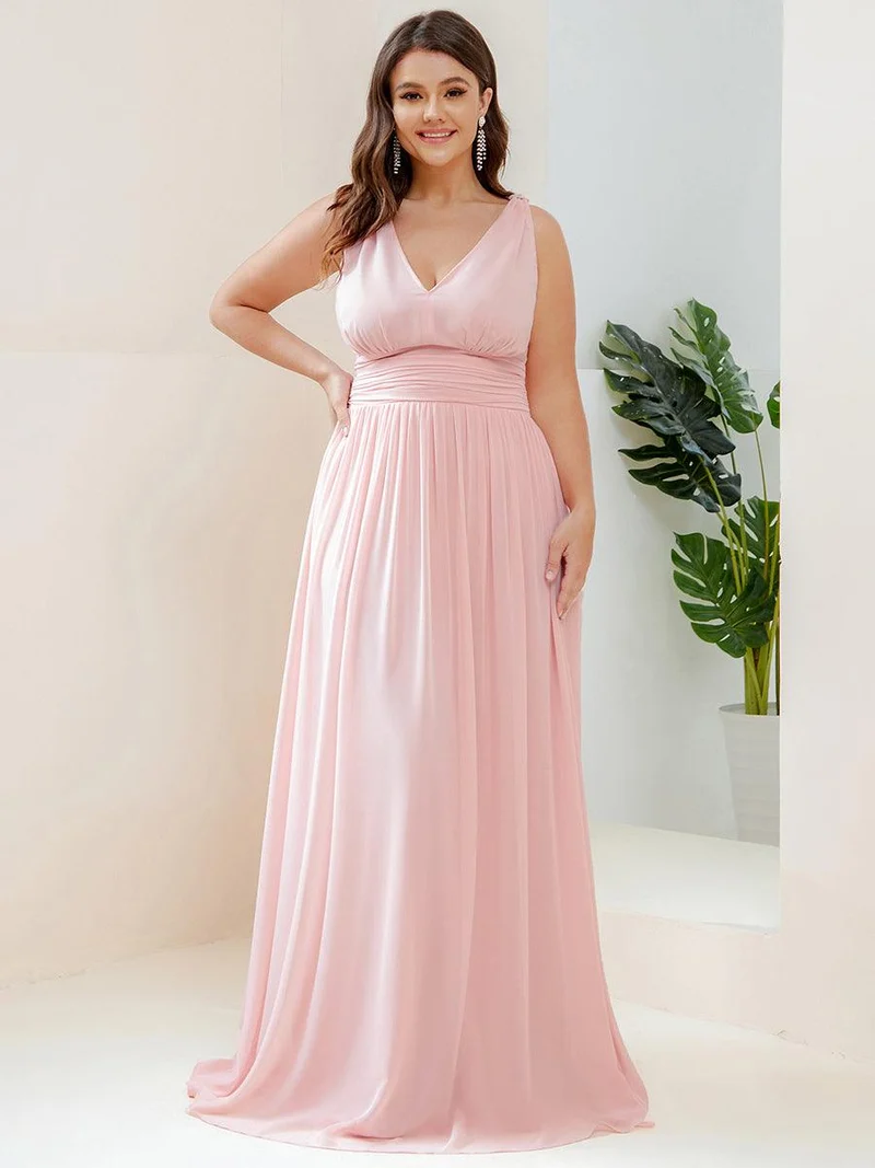ever HUSH|Robe de demoiselle d'honneur en mousseline à col en V