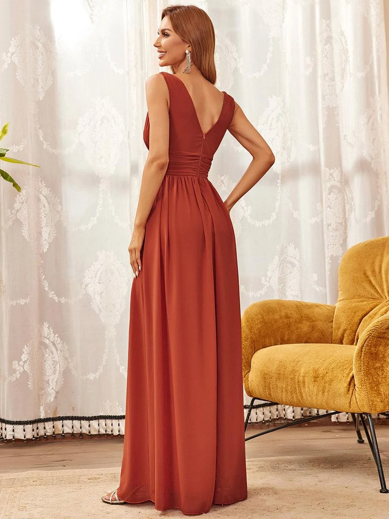 ever HUSH|Robe de demoiselle d'honneur en mousseline à col en V