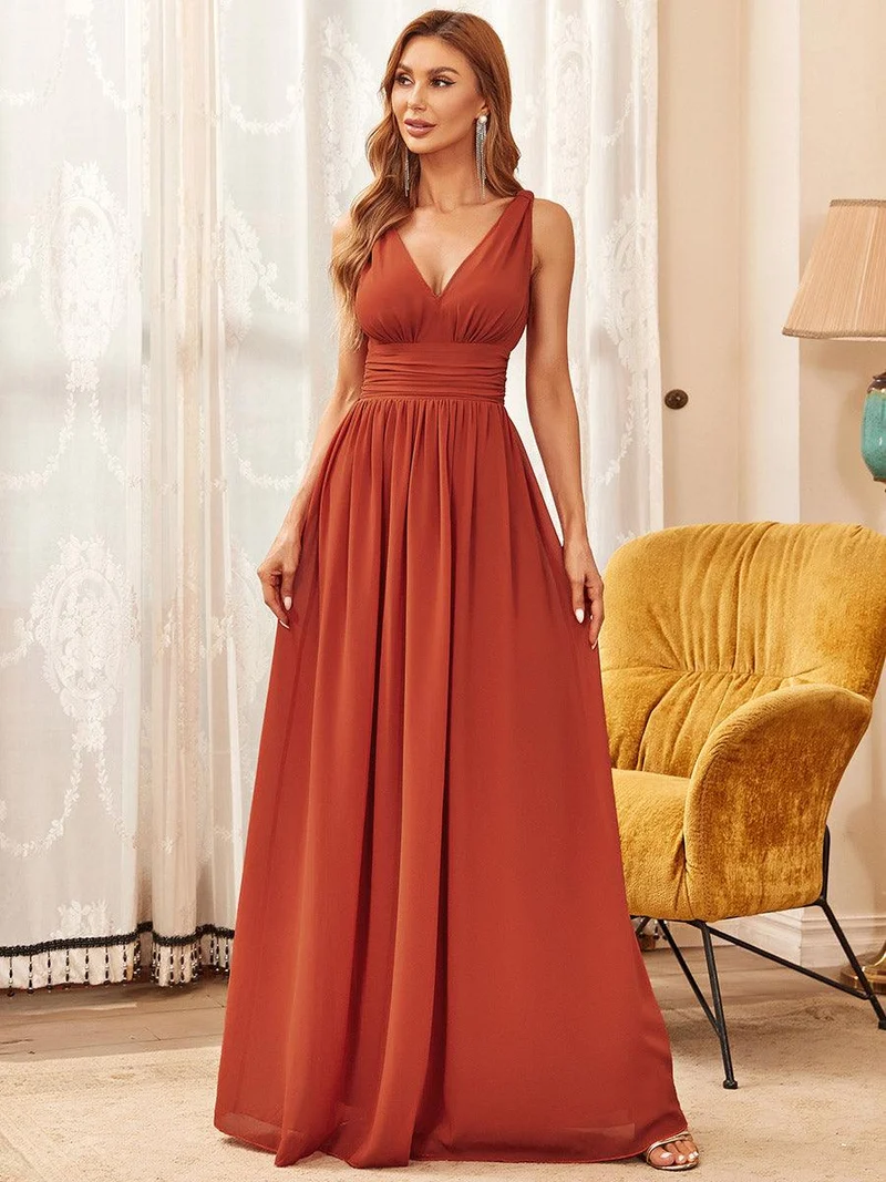 ever HUSH|Robe de demoiselle d'honneur en mousseline à col en V
