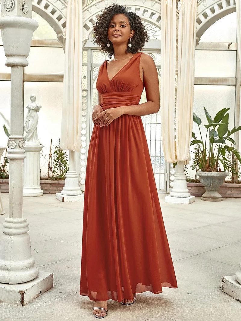 ever HUSH|Robe de demoiselle d'honneur en mousseline à col en V