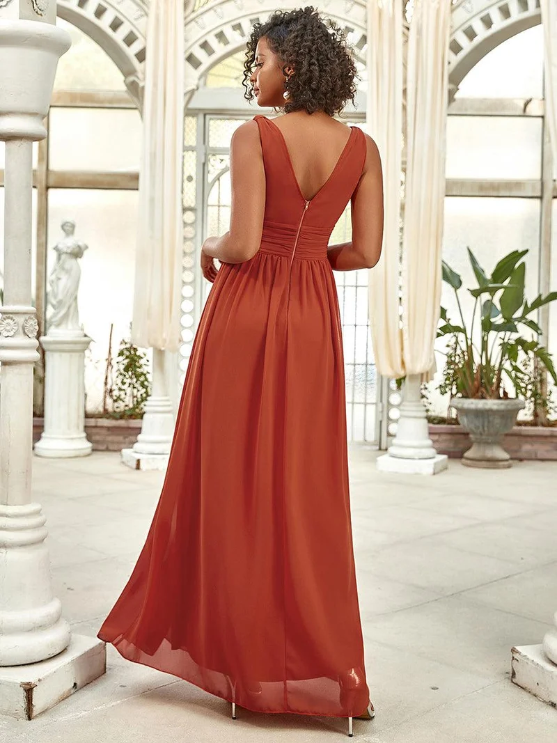 ever HUSH|Robe de demoiselle d'honneur en mousseline à col en V