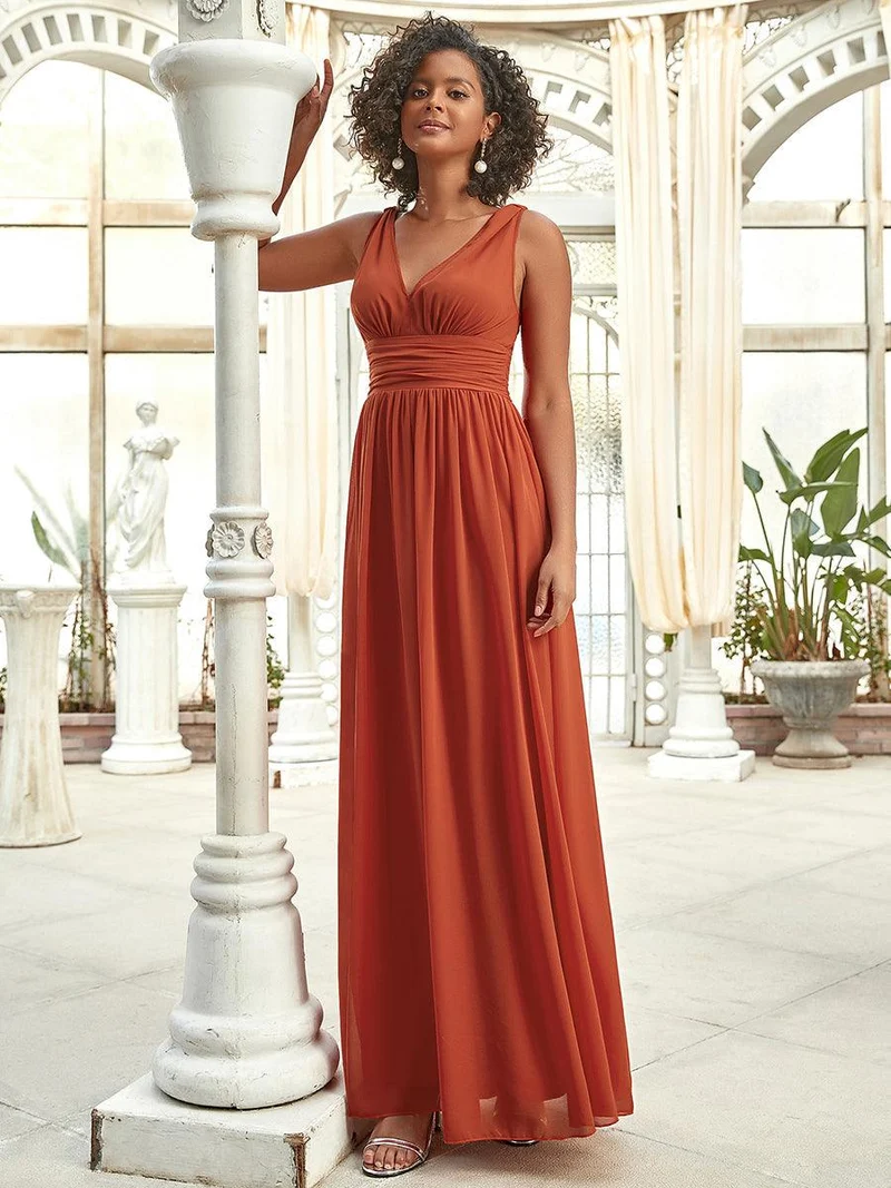 ever HUSH|Robe de demoiselle d'honneur en mousseline à col en V