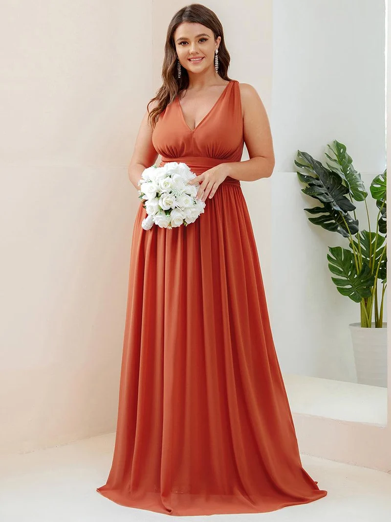 ever HUSH|Robe de demoiselle d'honneur en mousseline à col en V