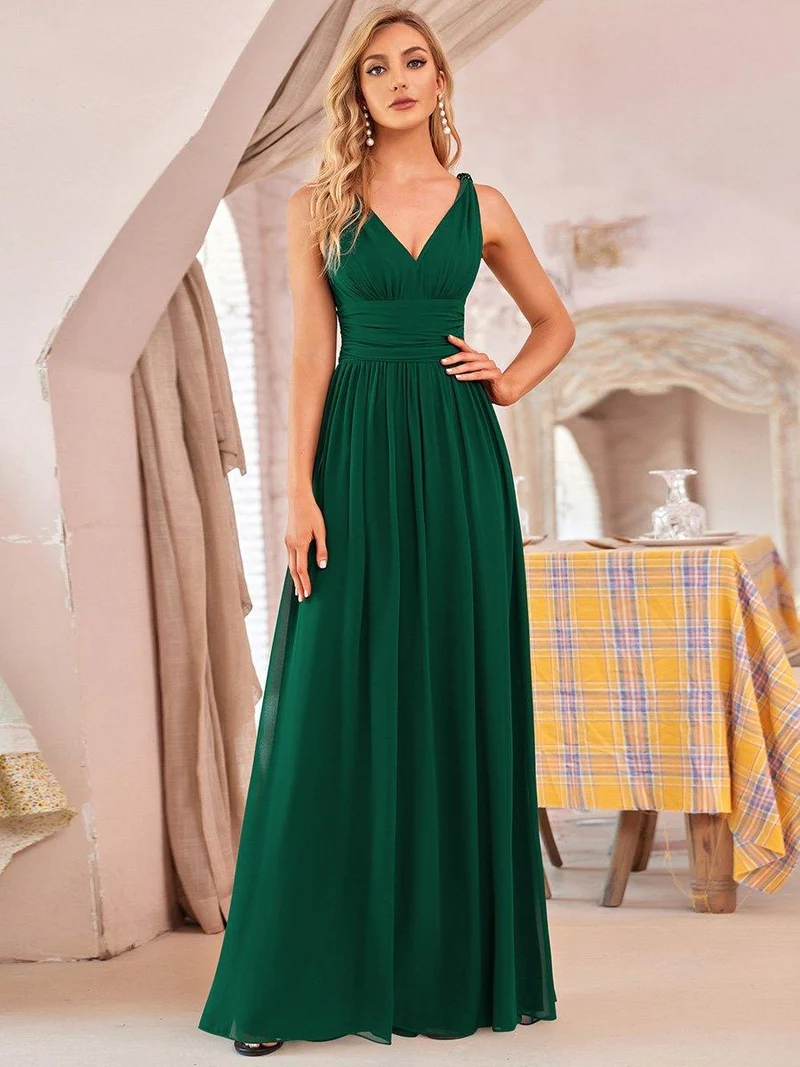 ever HUSH|Robe de demoiselle d'honneur en mousseline à col en V