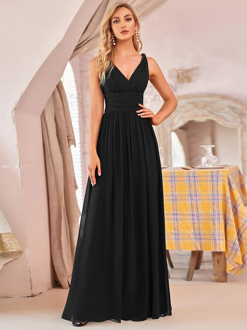 ever HUSH|Robe de demoiselle d'honneur en mousseline à col en V