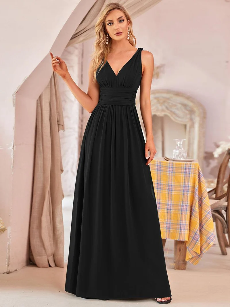 ever HUSH|Robe de demoiselle d'honneur en mousseline à col en V
