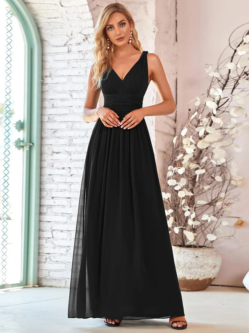 ever HUSH|Robe de demoiselle d'honneur en mousseline à col en V