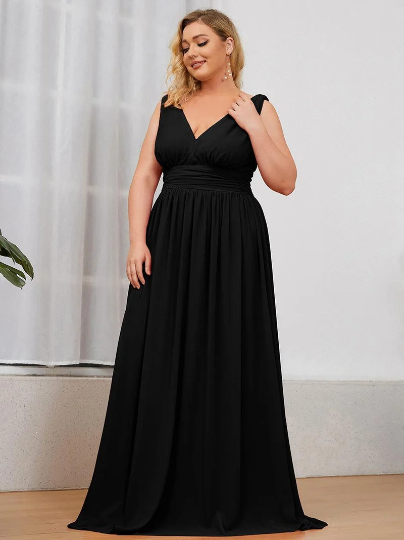 ever HUSH|Robe de demoiselle d'honneur en mousseline à col en V