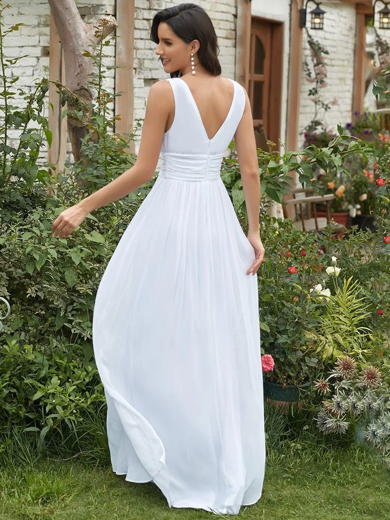 ever HUSH|Robe de demoiselle d'honneur en mousseline à col en V