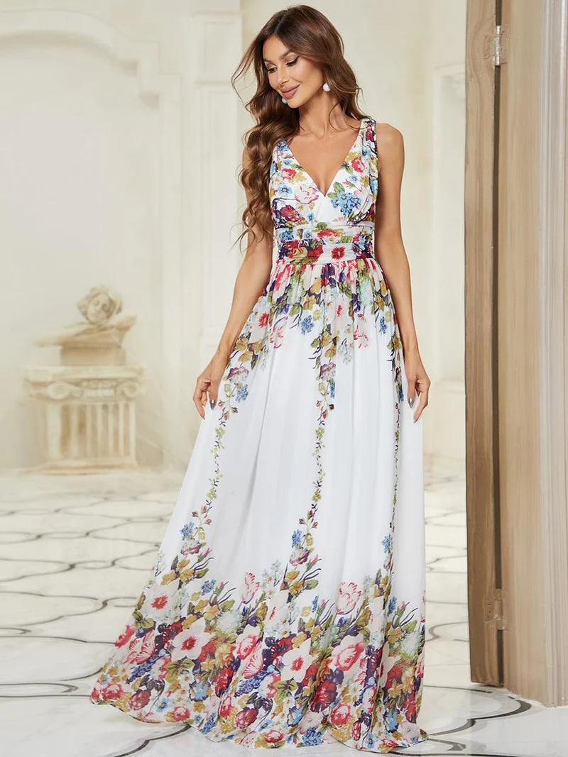 ever HUSH|Robe de demoiselle d'honneur en mousseline à col en V