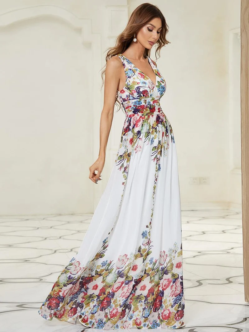 ever HUSH|Robe de demoiselle d'honneur en mousseline à col en V