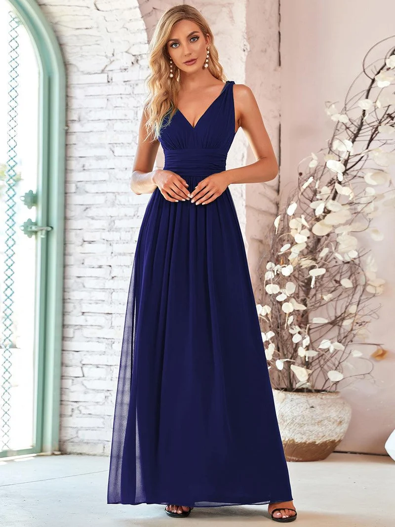 ever HUSH|Robe de demoiselle d'honneur en mousseline à col en V