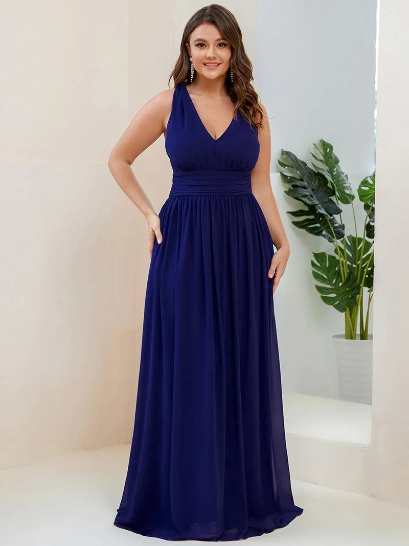 ever HUSH|Robe de demoiselle d'honneur en mousseline à col en V