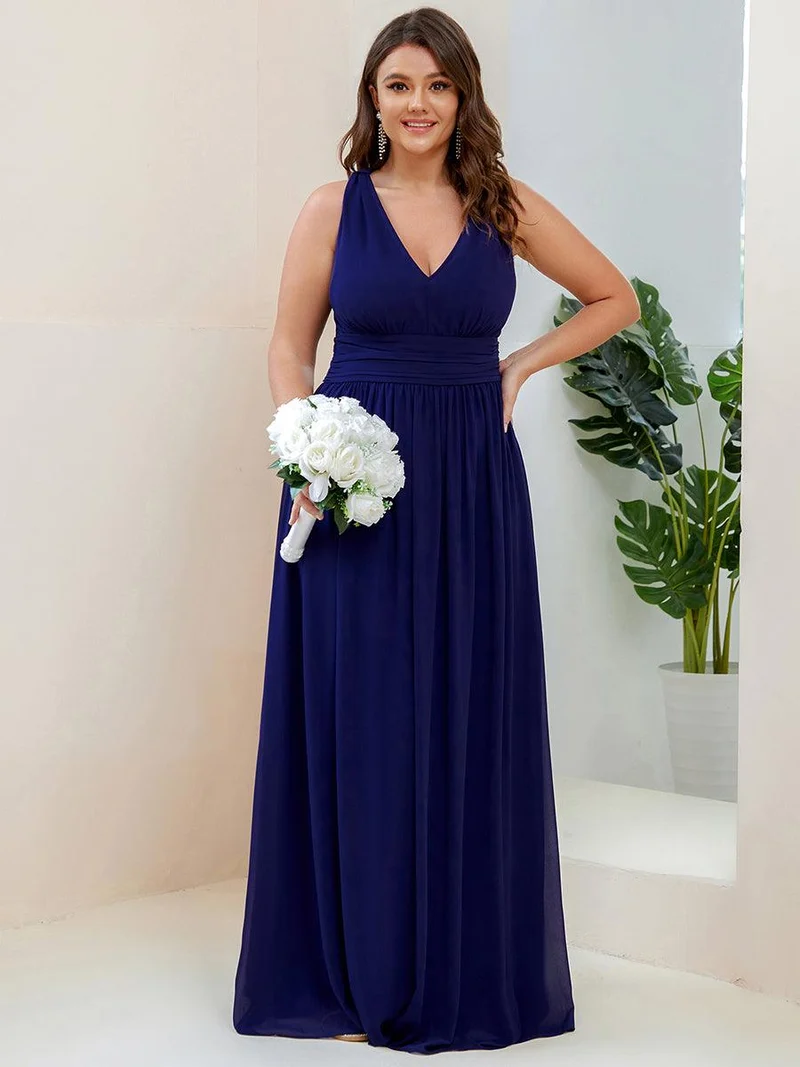 ever HUSH|Robe de demoiselle d'honneur en mousseline à col en V