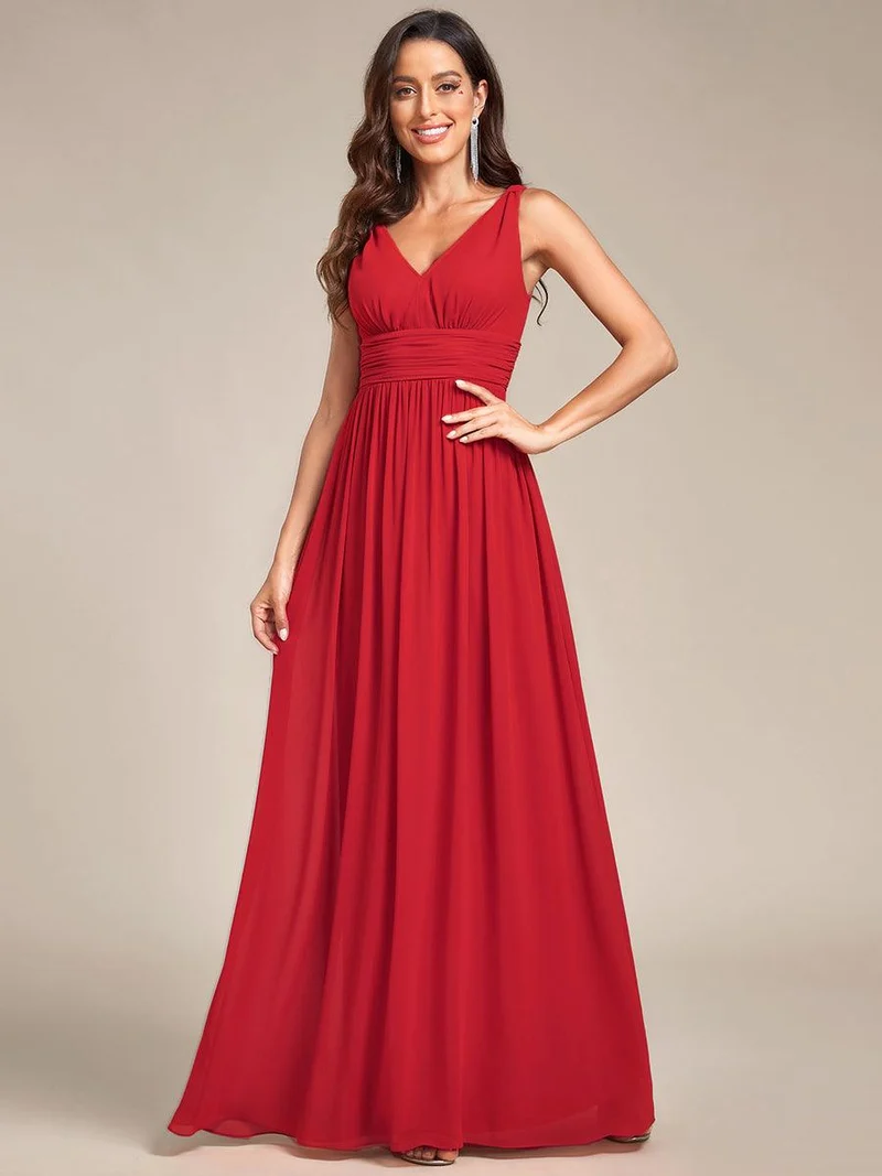 ever HUSH|Robe de demoiselle d'honneur en mousseline à col en V