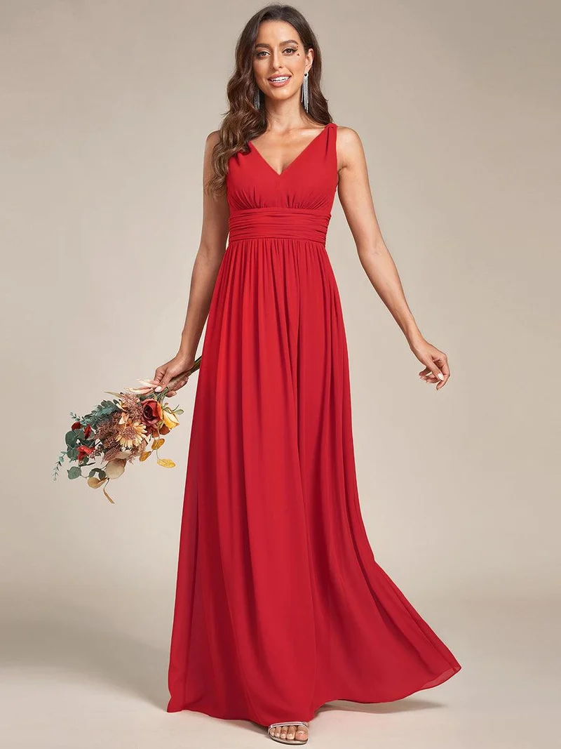 ever HUSH|Robe de demoiselle d'honneur en mousseline à col en V